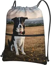 EdWal Puppies Dog Print Drawstring Backpack Gym Bags Sports Bags With Zipper Pocket For Travel Swimming Beach, Black, One Size