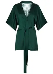 Fleur OF England Eva Silk-blend Satin Robe - Dark Green S/M (UK10-12 / M)