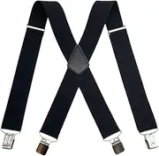 [Hinapan] Pack of 1 Men's X-Back Braces, Elastic and Adjustable, 5 cm Wide, with 4 Sturdy Metal Clips, Classic Braces for Business, Wedding, Suit, Leisure and Formal Occasions, black, /