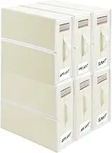 TAHAVICE 6 Pack Bed sheet Organiser storage, Foldable Linen Storage Box with Handles and Labels for bedding & linen(Queen and King size), Bedsheet Organiser with Window for Sheets, Duvet Cover, Beige