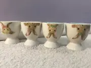 Grace Teaware Easter Egg Cups set of 4 Rabbits pink green bows ceramic OH3227
