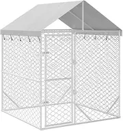 Outdoor Dog Playpen Dog Pen Dog Kennel with Roof, Heavy Duty Metal Puppy Exercise Dog Fence for Backyard, 200x200x250 cm