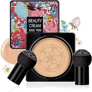 NUIBO Mushroom Head Air Cushion CC Cream Foundation, Moisturizing BB Cream, Long Lasting Matte Concealer with 2PCS Mushroom Head Sponges