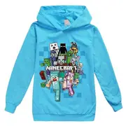 Minecraft Kids Print Hoodie Casual Long Sleeve Hooded Sweatshirt Tops Light Blue 9-10Years