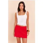 Tomato Woven A Line Mini Skirt, Tomato Red
