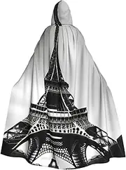 Black Paris Eiffel Tower Print Elegant Hooded Cloak For Women Men For Cosplay Carnival Parties Masquerade Events, Black