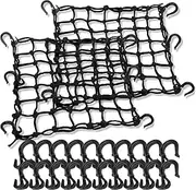 TKKEUEP 2 Pack 15"X15" Motorcycle Cargo Net Stretches to 30"x30", 2"x2" Tight Mesh,Total 20 Hooks, Cargo Nets for Motorcycle Luggage Bike Basket, Luggage Rack ATV Rack Snowmobile Cargo Helmet Net