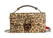 Christian Louboutin Elisa Leopard Crossbody Shoulder Bag Clutch Brown Red NIB!