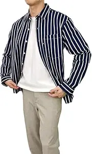 [Bciopll] Contrasting Color Wash Stripes Dress Shirt for Men Casual Retro Shirt Social Formal Shirt Busniess Slim Shirt