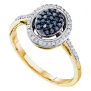 10kt Yellow Gold Womens Round Blue Color Enhanced Diamond Oval Cluster Ring