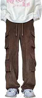 [Generic] Men Solid Multi Pockets Loose Mopping Trousers Warm Cozy Leisure Sporty Retro Cargo Pants