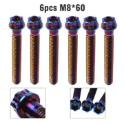 6pcs Titanium Bolts Torx Head Flange Screws M8x60mm Burn Blue For Motorcycle