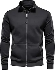 [Ausing] Men Active Long Sleeve Jacket Comfort Stand Collar Jackets Fashion Zip-Up Jumper Classic Casual Sweatshirt Soft Jumpers with Pockets S-XXL