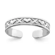 14K White Gold Small X and Hearts Adjustable Toe Ring Size Gift for Mother