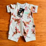 Bonds Baby Christmas Rudolph Reindeer Short Sleeve Zip Romper Wondersuit Sz 000