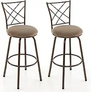 Giantex Swivel Bar Stool Set of 2, 61-76cm Seat Height Barstool Set, Plush Fabric Cushioned Seat & Cozy Backrest, Extra Leg Tubes for Height Increasement, Adjustable Height Chairs
