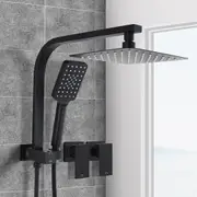 ACA WELS Square 8'' Ultrathin Rainfall Shower Head 3-MODE Handheld Set Gooseneck Arm Diverter Twin Taps Black