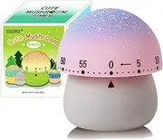 NUOSWEK Mechanical Kitchen Timer, Cute Mushroom Timer for Kids, Wind Up 60 Minute Manual Countdown Timer for Classroom, Home, Study and Cooking (Grey Base)