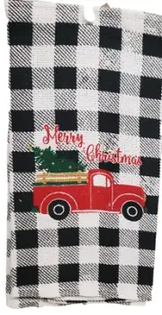 3 Thin Cotton Tea Towels(15x25")MERRY CHRISTMAS RED TRUCK,BLACK & WHITE CHECK,HC