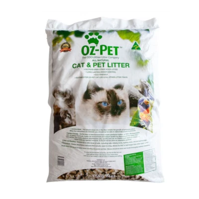 OZ PET Cat & Pet Anti Microbial Litter 15kg Wood Pellets Compostable Safe Odour