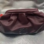 Badgley Mischka Wrapped Frame Clutch Purse Plum Vegan Leather Attachable Strap
