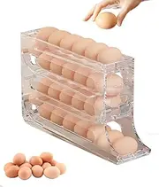 Lshnrd 4 Tiers Egg Holder for Fridge,Auto Rolling Egg Fridge Organizer,Space-Saving Egg Dispenser Holder for Refrigerator,Large Capacity Egg Storage Rack(Transparent)