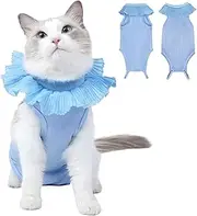 Cat Recovery Suit, Cat Onesie for Abdominal Wounds or Skin Issues, Breathable Cat Surgical Recovery Suit Alternative to Cone of Shame for Kitten After Surgery Wound Protector (Blue, L)