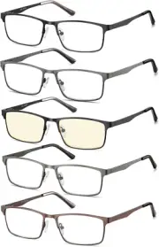 EYECEDAR 5-Pack Reading Glasses for Men Metal Frame Spring Hinges with a Pair of