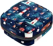 Period Bag,Sanitary Napkin Storage Bag,Anchor Lighthouse Ship Fish,Tampon Bag for Purse