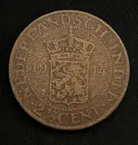 在飛比找Yahoo奇摩拍賣-7-11運費0元優惠優惠-外國錢幣 收藏錢 1914年荷屬東印度2.5分青銅幣1253