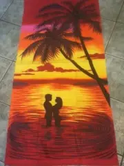 Palm Trees Beach Towel Ocean View Cotton 30" x 60" Large Honeymoon Couple