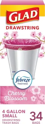 Glad Odorshield Small Drawstring Trash Bags, 4 Gal, Pink, Cherry Blossom, 34 Ct,
