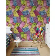 Happy Cats removable wallpaper Animals wall mural Watercolor decor Pets