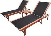 Sun Lounger, Outdoor Sun Lounge Patio Chaise Lounge Reclining Chair Recliner Chair Sun Loungers 2 pcs with Table Solid Acacia Wood and Textilene