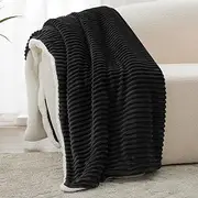 Kozyhvn Sherpa Black Throw Blanket - Soft Cozy Fleece, Warm for Winter, Reversible for Sofa, 50 x 60 Inches
