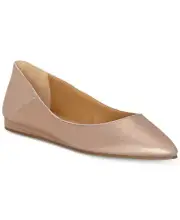 NEW MARC FICHER BEIGE LEATHER POINTY COMFORT PUMPS FLATS SIZE 8.5 M