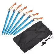 1 Set Tent Stakes Kit, 10Pcs 18cm Y-Beam Pegs with Pull Rope and a Bag, Blue