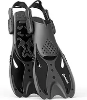 [Emsina] Snorkel Fins Adjustable Buckles Open Heel Swim Flippers Travel Size Short Swim Fins for Snorkeling Diving Swimming Adult Men Womens