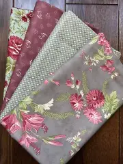 MODA Field Notes By Blackbird Designs 4 Yard Bundle Teal Roses/ Grey Floral