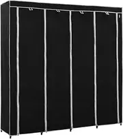 [vidaXL] Black Wardrobe with 4 Compartments, Modern Style, Freestanding Storage Solution with Iron Frame and Polyester Cover, Suitable for Clothes and Shoe Organisation
