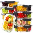 8 Pack Glass Meal Prep Containers 3 Compartment, 36oz Glass Food Storage Cont...