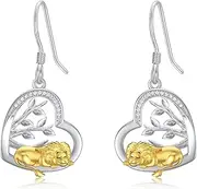[LONAGO] Animal Earrings 925 Sterling Silver Cute Cow Lion Tiger with Tree of Life Earrings Jewellery for Women