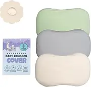 100% Waterproof Baby Lounger Cover - 2-Ply Organic Cotton Slipcovers Keep Your Lounger Clean & Your Baby Comfy - Machine Washable - (Lounger Not Included) - 3-Pack Includes Gray, Off-White & Sage