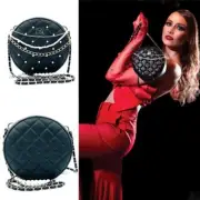 BADGLEY MISCHKA Crossbody Handbag Mob Wife 80s 90s Rock Small Round Black Pearls