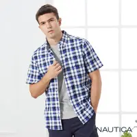 在飛比找momo購物網優惠-【NAUTICA】男裝多格紋短袖純棉襯衫(藍黑)