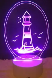 Acrylic Light up Lighthouse decor with stand & color changing remote, 9"