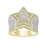 Men Ring 1.50ct Round Baguette Natural Mine Diamond 10k Yellow Gold Star Cluster
