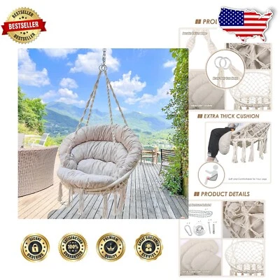 Bohemian Macrame Hammock Chair with Hanging Kit - Cozy Indoor/Outdoor Seating