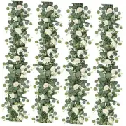 4 Pack Artificial Eucalyptus Flower Garland with Roses, Fake Rose 4PCS White