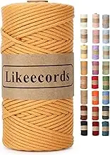 Likeecords Braided Macrame Cotton Cord 3mm x 109yards,Macrame Rope, 100% Natural Cotton Rope Macrame String,Colorful Cotton Craft Cord for Bag,Wall Hanging, Plant Hangers, Crafts, Knitting（Yellow）